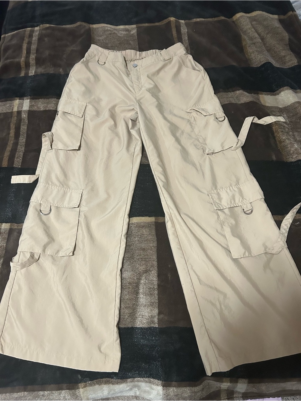 Chico's Beige Asymmetrical Cargo Dress Pants